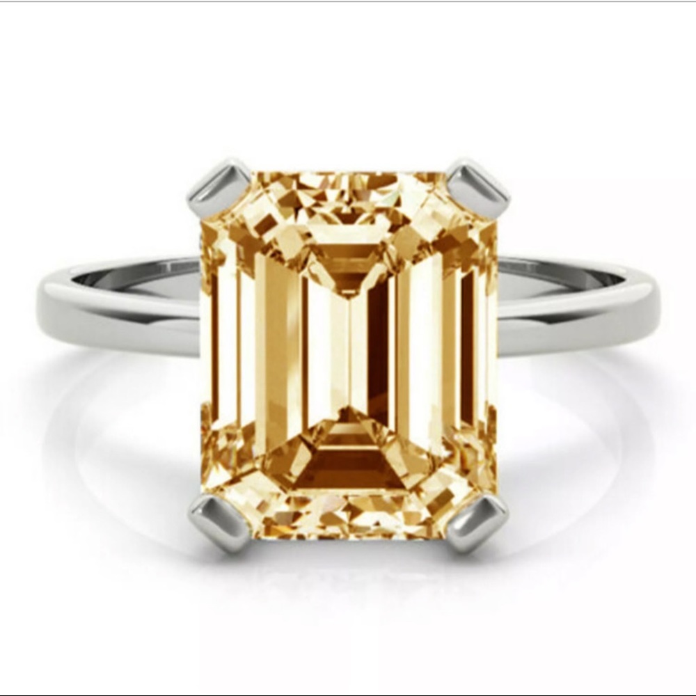 2.50 Golden Yellow Emerald Cut Moissanite 925 Silver Ring